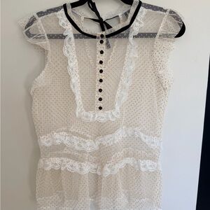 ✨ Anthropologie Sheer Polka Dot Lace Babydoll Top – Size XS ✨